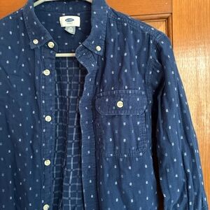 Old Navy Navy Blue Patterned Shirt Boys